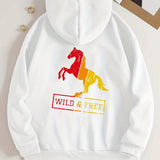 kkboxly  Horse Pattern Zip Up Hoodie, Men's Casual Stretch Hooded Sweatshirt Sportswear