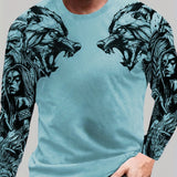 kkboxly  Wolf Pattern Print, Men's Graphic Design Crew Neck Long Sleeves T-shirt, Casual Comfy Shirts For Spring Autumn, Men's Clothing Tops