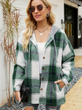 kkboxly  Plaid Print Hooded Shirt, Casual Drawstring Long Sleeve Shirt, Women's Clothing