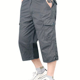 kkboxly  Men's Zip Pockets Relaxed Fit Cargo Pants, Comfy Casual Cropped Pants