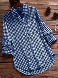 kkboxly  Gingham Print Classic Shirt, Vintage Button Front Long Sleeve Shirt With A Collar, Women's Clothing