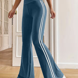 kkboxly  Side Striped Flare Leg Pants, Casual High Waist Pants, Women's Clothing