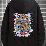 kkboxly Plus Size Men's Dragon/Guitar Print Hoodies Fashion Casual Hooded Jacket Fall Winter, Men's Clothing