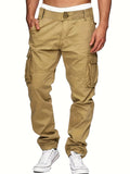 Cotton Solid Multi Flap Pockets Men's Straight Leg Cargo Pants, Loose Casual Outdoor Pants, Men's Work Pants For Hiking Fishing Angling