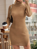 kkboxly  Bodycon Solid Turtleneck Knitted Dress, Elegant Long Sleeve Casual Dress For Fall & Winter, Women's Clothing