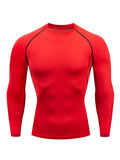 kkboxly  Men's Red Compression Shirts, Quick-dry Long Sleeve Athletic Workout Tops, Base Layers T-shirts