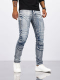 kkboxly Men's Casual Skinny Biker Jeans, Chic Street Style Stretch Denim Pants