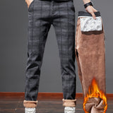 Men's Warm Fleece Retro Plaid Casual Pants For Fall Winter