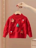 Comfy Thermal Long Sleeve Crew Neck Sweater For Girls, Cute Christmas Decor Pullover Jumper Top For Fall/ Winter