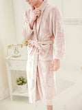 kkboxly Men's Comfy Solid Fleece Robe Home Pajamas Wear With Pocket One-piece Lace Up Kimono Night-robe Warm Sets After Bath