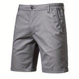 Men's Classic Fit Cotton Twill Flat Front Solid Chino Short With Slant Pockets And Elastic Waist