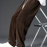 Men's Corduroy Comfy Straight Leg Pants, Casual Loose Fit Mopping Trousers For Fall Winter