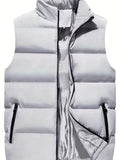 kkboxly  Warm Unisex Winter Vest, Men's Casual Zipper Pockets Stand Collar Zip Up Vest For Fall Winter