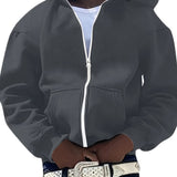 kkboxly  Solid Trendy Men's Hooded Jacket Casual Long Sleeve Hoodies With Zipper Gym Sports Hooded Coat For Winter Fall