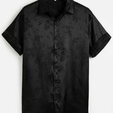 kkboxly kkboxly Elegant Floral Print Men's Mature Casual Short Sleeve Lapel Shirt, Summer Holiday Top, Photography