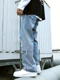 kkboxly Loose Fit Ripped Baggy Jeans, Men's Casual Street Style Wide Leg Denim Pants