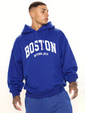 kkboxly Plus Size Men's "BOSTON" Print Hooded Sweatshirt Oversized Hoodies Fashion Casual Tops For Spring/autumn, Men's Clothing