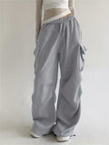 kkboxly  Solid Pocket Straight Leg Pants, Casual Drawstring Elastic Waist Pants, Women's Clothing