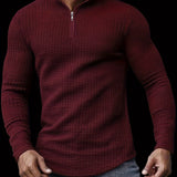 kkboxly Trendy Waffle Sweatshirt, Men's Casual Solid V Neck Sweatshirt For Men Fall Winter