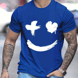 kkboxly  Men's Casual Trendy Smile Graphic Print Comfortable Crew Neck Short Sleeve T-shirts, Summer Top Tees