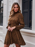 kkboxly  Dalmatian Print Dress, Casual Shirred Waist Long Sleeve Dress, Women's Clothing