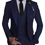 kkboxly Men's 3 Piece Suit Slim Fit Suits One Button Blazer Vest Pants Formal Business Wedding Prom Suits