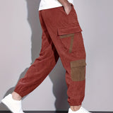 kkboxly  Trendy Corduroy Cargo Drawstring Pants, Men's Multi Flap Pocket Trousers, Loose Casual Outdoor Pants, Men's Work Pants Outdoors Streetwear Hip Hop Style