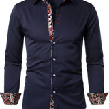 Trendy Paisley Binding Print Men's Casual Button Up Long Sleeve Shirt, Men's Clothes For Spring Summer Autumn, Tops For Men