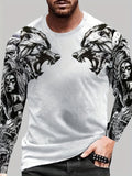 kkboxly  Wolf Pattern Print, Men's Graphic Design Crew Neck Long Sleeves T-shirt, Casual Comfy Shirts For Spring Autumn, Men's Clothing Tops