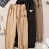 3 Pcs Girls Joggers Letter Print Elastic Waist Trendy Sweatpants Jogger Pants Outfit