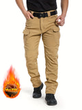 kkboxly  Multi Pocket Men's Tactical Thermal Pants, Loose Casual Outdoor Military Pants, Mens Cargo Pants For Hiking