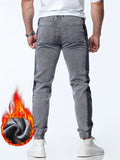 kkboxly  Men's Casual Letter Embroidery Tapered Harem Pants, Chic Warm Thick Casual Pants For Fall Winter