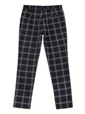 Men's Casual Plaid Button Pockets Slim Fit Lightweight Pants