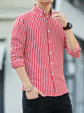 kkboxly  Thin Striped Long Sleeve Shirt Men's Business Casual Slim Button Down Shirt