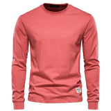 kkboxly  Men's Basic Solid Cotton O-neck Long Sleeve T-Shirt