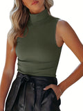 Women's Sweater Casual Solid Turtleneck Knit Sweater Vest