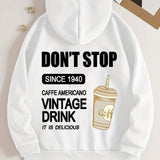 kkboxly  Coffee Drink Pattern Zip Up Hoodie, Men's Casual Stretch Hooded Sweatshirt Sportswear