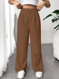 kkboxly  Solid Pleated Wide Leg Pants, Elegant High Waist Long Length Pants, Women's Clothing