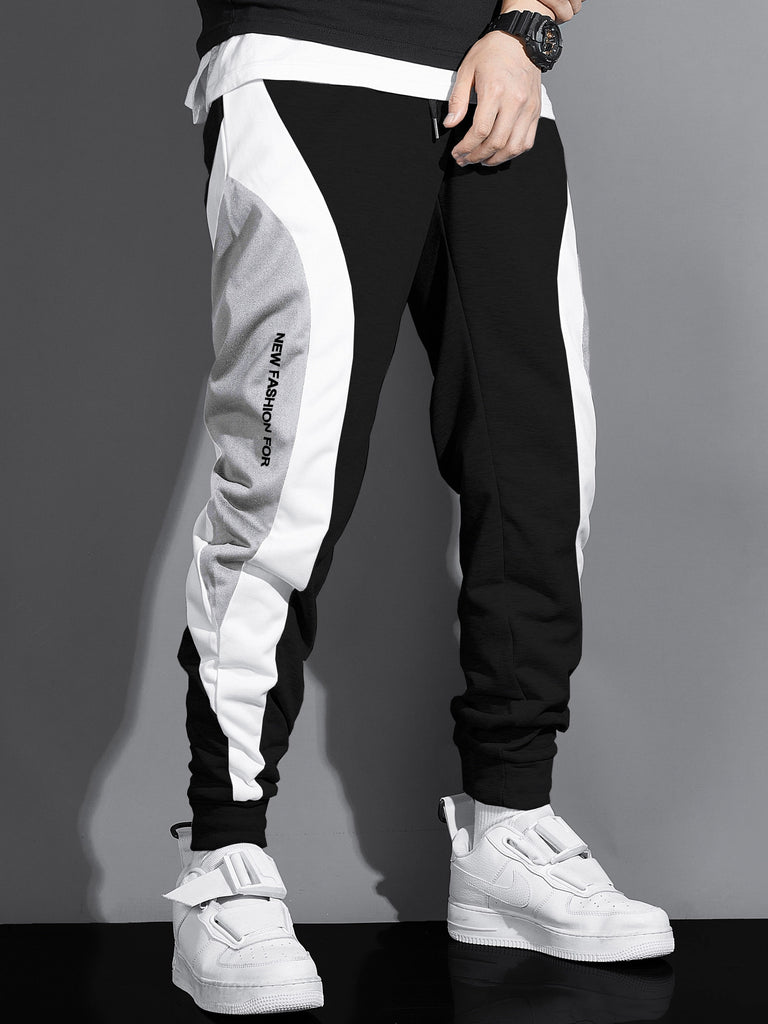 kkboxly Men's Color Block Joggers, Casual Stretch Waist Drawstring Swe ...