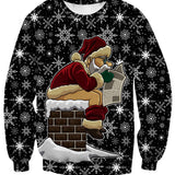 Funny Christmas Santa Claus Pattern Print Trendy Sweatshirt, Men's Casual Graphic Design Crew Neck Pullover Sweatshirt For Men Fall Winter