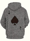 Men's Casual Poker Card 3D Print Hoodie, Chic Hooded Sweatshirt