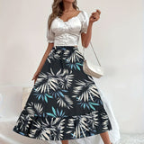 kkboxly  Boho Floral Print Tiered Skirts, Vacation High Waist Summer Layered Skirts, Women's Clothing