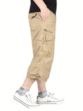 kkboxly  Street Style Men's Casual Cargo Capris Jeans With Pocket, Men's Outfits