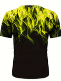 kkboxly  Plus Size Men's 3D Flame Pattern Trendy T-shirt, Summer Male Loose Tee, Crew Neck Short Sleeve Tops