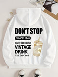 kkboxly  Coffee Drink Pattern Zip Up Hoodie, Men's Casual Stretch Hooded Sweatshirt Sportswear