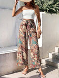 kkboxly  Ethnic Floral Print Wide Leg Pants, Casual Loose Tie Waist Pants, Women's Clothing