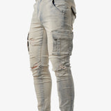 kkboxly  Slim Fit Multi Pocket Jeans, Men's Casual Street Style High Stretch Denim Cargo Pants