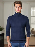 kkboxly  Men's Trendy Knitted Sweater, Casual Mid Stretch Breathable Turtle Neck Top For Outdoor Fall Winter