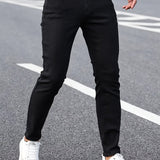 Men's Slim Fit Straight Leg Jeans, Casual Classic Design Street Style Jeans