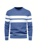 kkboxly  All Match Knitted Striped Pattern Sweater, Men's Casual Warm Slightly Stretch Crew Neck Pullover Sweater For Men Fall Winter